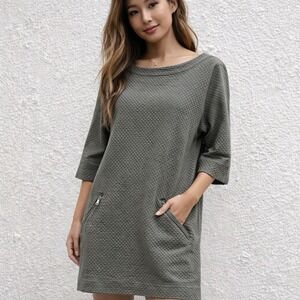 Gap Women's Quilted Knit Shift Dress Green Zipper Pockets Size Medium